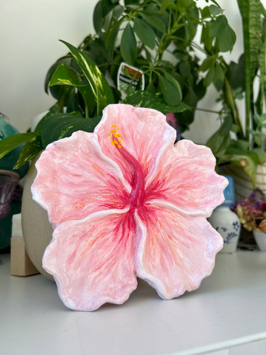 Hibiscus Clay Flower White Peach