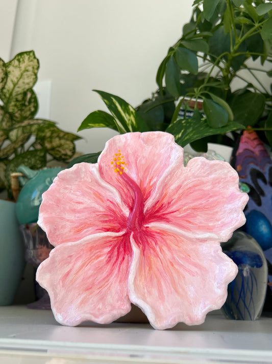 Hibiscus Clay Flower White Peach